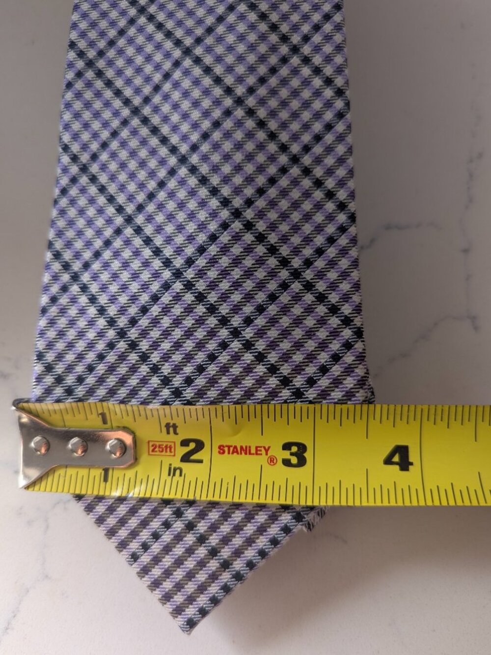 Lauren Ralph Lauren dress tie purple green white houndstooth Silk 3.5" - Picture 4 of 4
